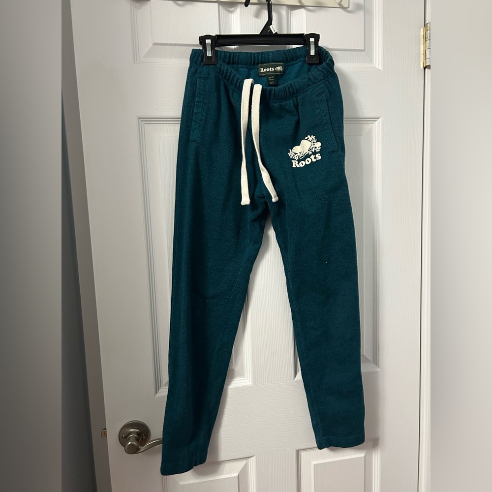 Roots Organic Cotton Green Joggers with White Drawstring
